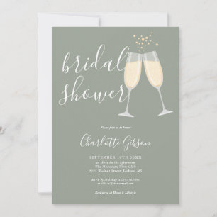 Champagne Bruidsfeest QR Code Salie Groen Kaart
