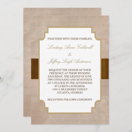 Champagne Bruiloft met Bloemmotieven en Grunge Uit Kaart (Voorkant / Achterkant)