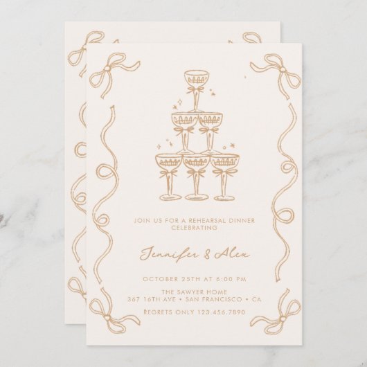 Champagne bruiloft | repetitiediner kaart (Voorkant / Achterkant)