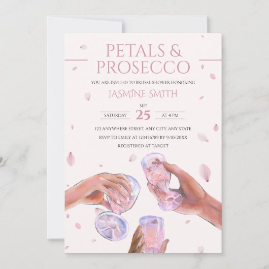 Champagne Bruiloftsfeest Bloemblaadjes en Prosecco Kaart (Voorkant)