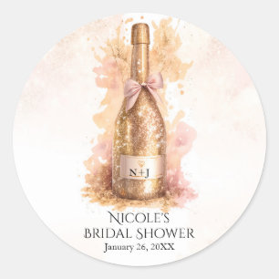 Champagne Bruisend & Gouden Glitter Bruidsfeest Ronde Sticker