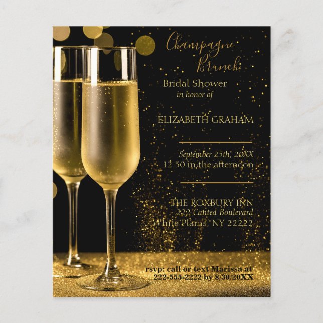 Champagne Brunch Bridal Shower Invitation Budget (Voorkant)