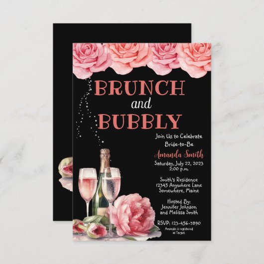 Champagne Brunch Bubbly Invitations nuptiales (Devant / Derrière)