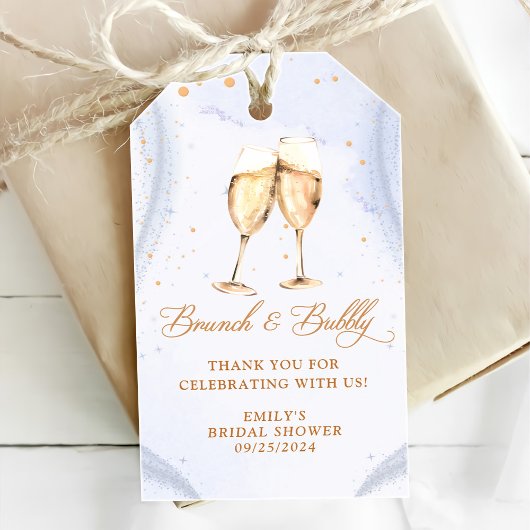 Champagne brunch en bruisende bruiloftsdouche cadeaulabel