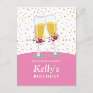 Champagne Brunch en Bubble-cheers jarig Uitnodiging Briefkaart
