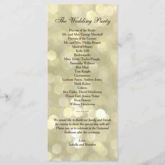 Champagne Bubbles Programme de mariage (Dos)