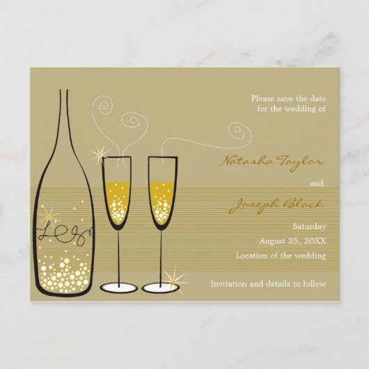 Champagne Bubbles viering redt de datum Aankondigingskaart (Voorkant)