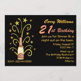 Champagne Celebration 21st Birthday Invitation Kaart