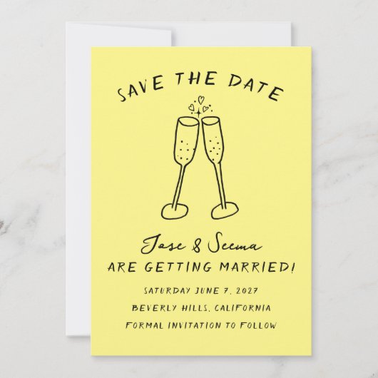 Champagne Cheers Hand getrokken Custom FOTO Save The Date (Voorkant)