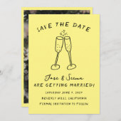 Champagne Cheers Hand getrokken Custom FOTO Save The Date (Voorkant / Achterkant)