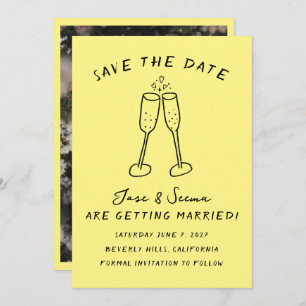 Champagne Cheers Hand getrokken Custom FOTO Save The Date