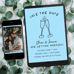 Champagne Cheers Hand getrokken Custom FOTO Save The Date