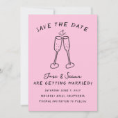 Champagne Cheers Hand getrokken Schattigee Custom Save The Date (Voorkant)