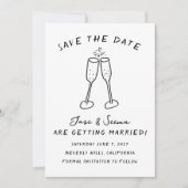 Champagne Cheers Hand getrokken Schattigee Custom Save The Date (Voorkant)