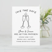 Champagne Cheers Hand getrokken Schattigee Custom Save The Date (Staand voorkant)
