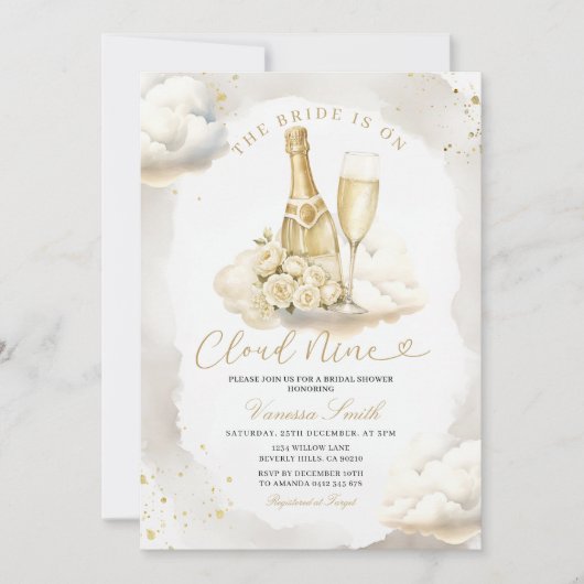 Champagne Cloud Nine Bridal Shower Invitation (Devant)