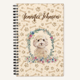 Champagne Cockapoo Dog Paw Print & Floral Cute Notitieboek