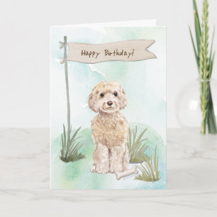 Champagne Cockapoo Hond onder Verjaardagsbord Kaart