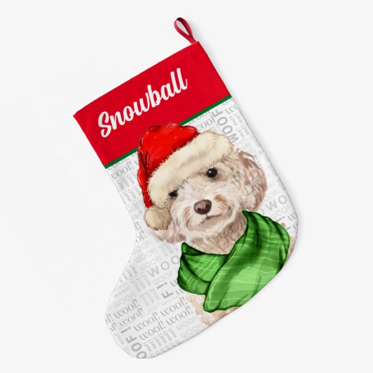 Champagne Cockapoo Kerstmis met de naam Dog Grote Kerstsok (Achterkant (Hangend))