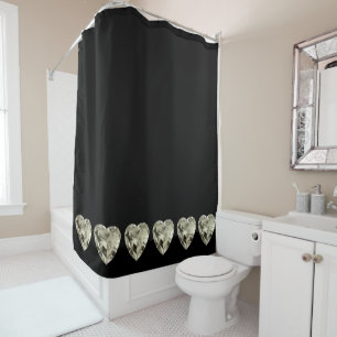 Champagne Coeurs Douche Noire rideau