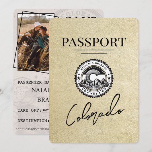 Champagne Colorado Passport Save the Date (Voorkant / Achterkant)