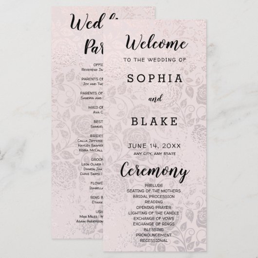 Champagne Coloured Roses Wedding Programme (Devant / Derrière)