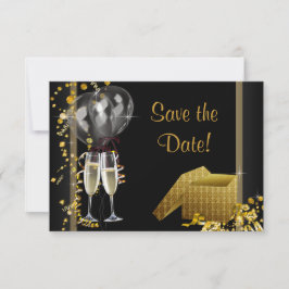 Champagne Confetti Black Gold Bewaar de datum Save The Date