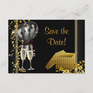 Champagne Confetti Black Gold redt de datum Save The Date