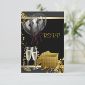 Champagne Confetti Black Gold Surprise Party RSVP (Debout devant)