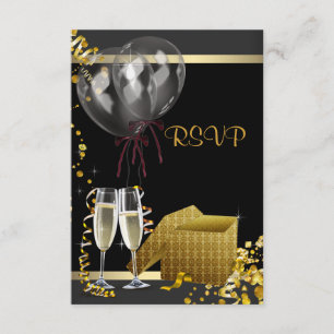 Champagne Confetti Black Gold Surprise RSVP