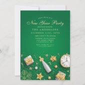Champagne Confetti Goud Groen Nieuwjaarsfeest Kaart (Voorkant)