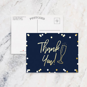Champagne Confetti Huwelijk Bedankt Echt Folie Uitnodiging Briefkaart