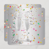 Champagne Confetti Nouvel An Soirée Invitations (Devant / Derrière)