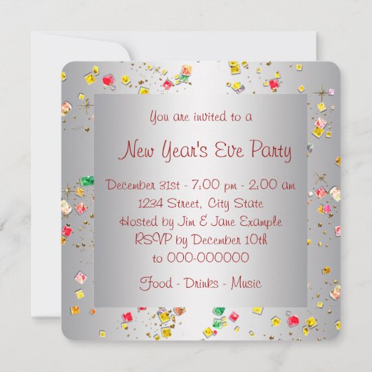 Champagne Confetti Nouvel An Soirée Invitations (Dos)