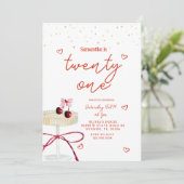 Champagne Coupe Cherry Heart Birthday Invitation (Debout devant)