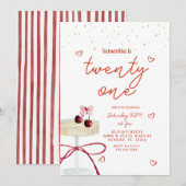 Champagne Coupe Cherry Heart Birthday Invitation (Devant / Derrière)