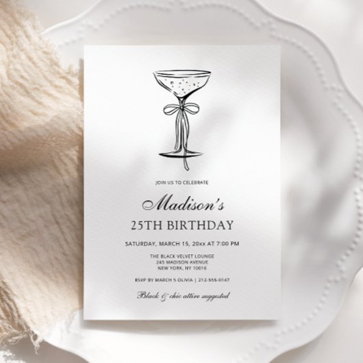 Champagne Coupe Elegant Bow Birthday Invitation