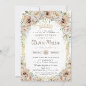 Champagne Cream Beige Bloemen Quinceanera Kaart (Voorkant)