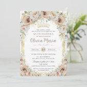 Champagne Cream Beige Bloemen Quinceanera Kaart (Staand voorkant)