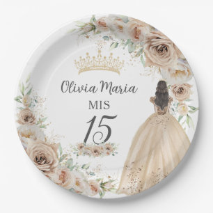 Champagne Crème Beige Bloemen Prinses Quinceañera Papieren Bordje