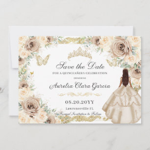 Champagne Crème Bloemen Zoet Zestien QUINCEAÑERA Save The Date