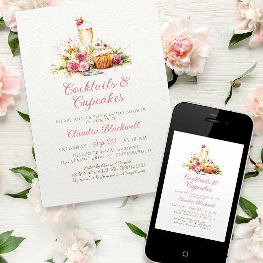 Champagne Cupcakes Bruids Douche Uitnodiging