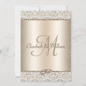 Champagne Damask Glitter Monogram Elegant Wedding Kaart (Achterkant)