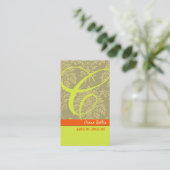 Champagne Damask Monogram Visitekaartje (Staand voorkant)