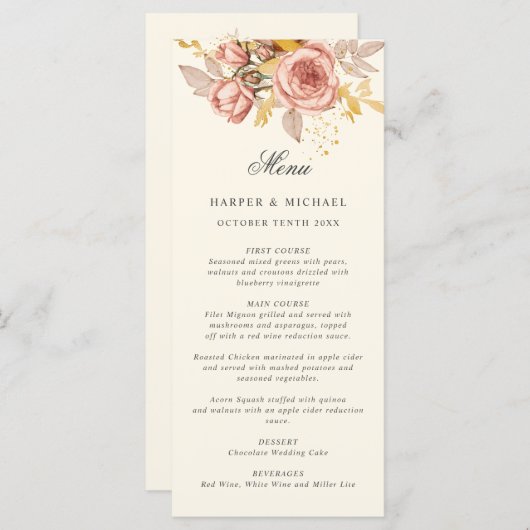 Champagne d'aquarelle rose monogramme mariage menu (Devant / Derrière)