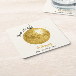 Champagne Disco Ball 2026 New Year Eve Vierkante Kartonnen Onderzetter