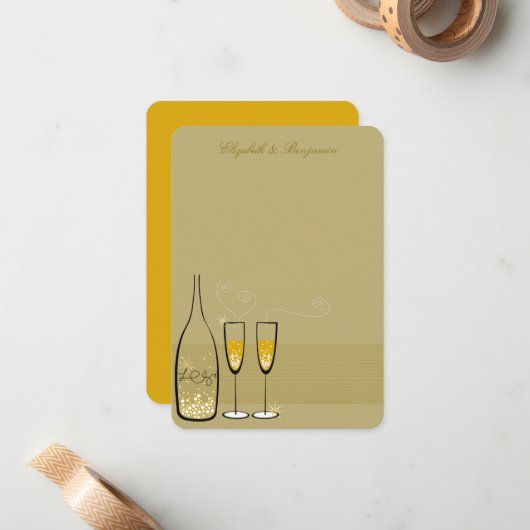 Champagne d'or Bubbly Chic Mariage Carte de remerc (Devant/Arrière en situation)