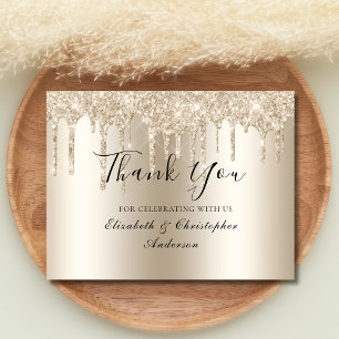 Champagne Drip Glitter Bruiloft Bedankkaart
