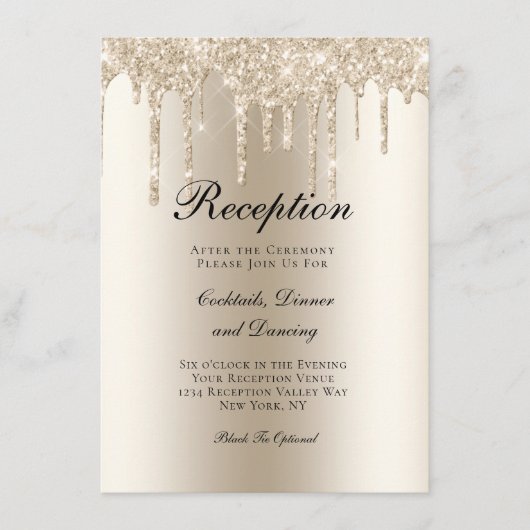 Champagne Dripping Glitter Wedding Reception Informatiekaartje (Voorkant)