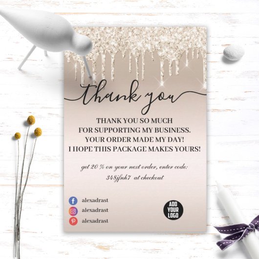 Champagne Driving Glitter Business Bedankkaart